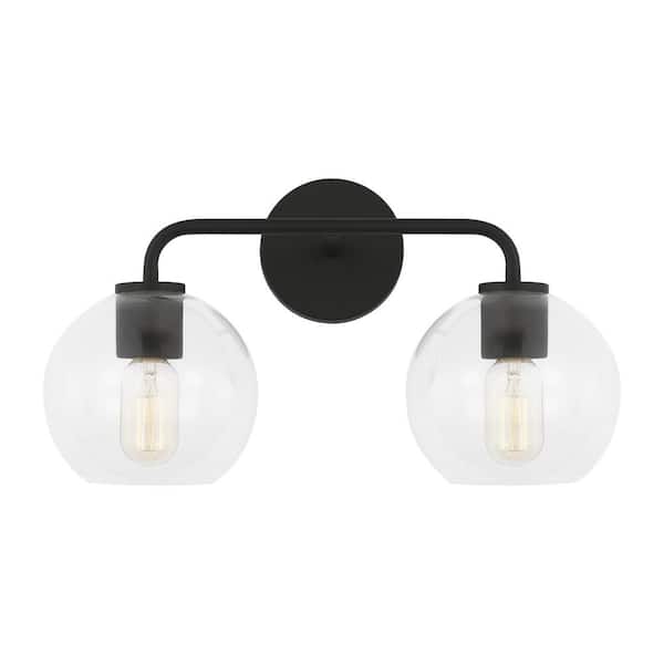 Generation Lighting Orley 17.5 in. 2-Light Midnight Black Modern Industrial Wall Bathroom Vanity Light with Clear Glass Shades
