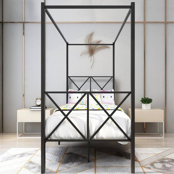 X Shaped Iron Twin Canopy Bed, Twin And A Half Bed Frame