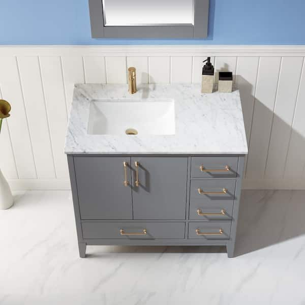 Altair Sutton 36 In Single Bathroom Vanity Set In Gray And Carrara White Marble Countertop With Mirror Gr Ca The Home Depot