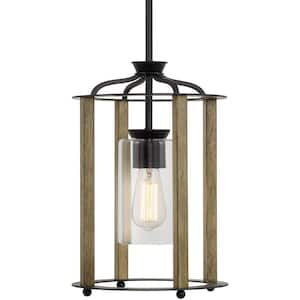 Houston 60-Watt 1-Light Black Farmhouse Pendant Light with Clear Shade, No Bulb Included