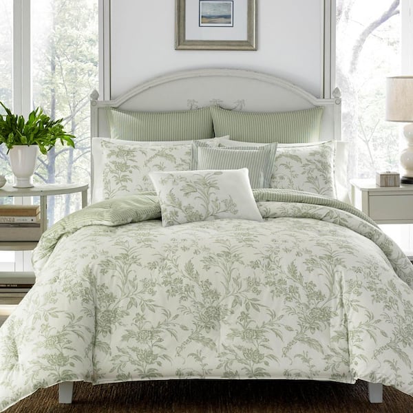 Laura Ashley Natalie 5-Piece Green Floral Cotton Twin Comforter Set