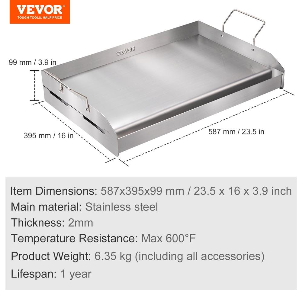 Stainless Steel Rectangular Double Burner Griddle with Handles