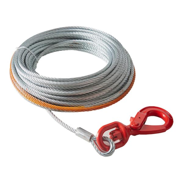 SKYSHALO Galvanized Steel Winch Cable, 3/8 in. x 100 ft. 15,200 lbs. Breaking Strength, Wire Winch Rope with Swivel Hook