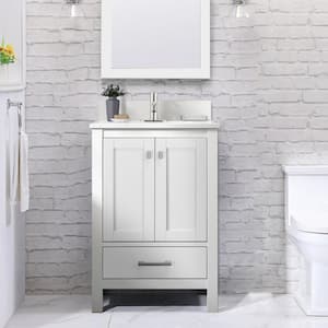 GlamourAura 24 in. W x 22 in. D x 39.24 in. H Single Sink Bath Vanity in White with White Engineered Stone Top