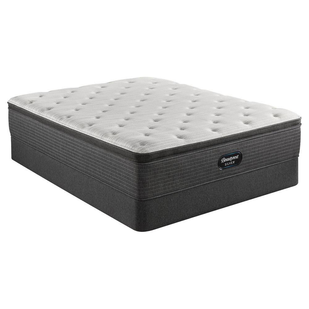 Twin Medium Gray Pillow Top Innerspring Mattress Set with Boxspring