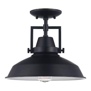 Wilhelm 12 in. 1-Light Black Industrial Farmhouse Semi-Flush Mount Ceiling Light Fixture with Metal Shade