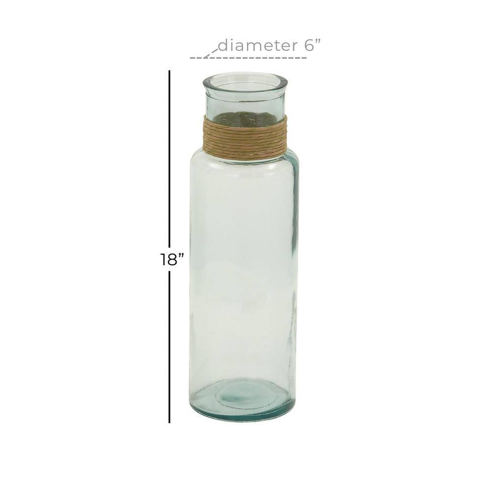 Spanish Coastal Clear Glass 18" Vase with Rattan Detail