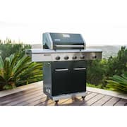 Deluxe 4-Burner Natural Gas Grill in Black with Ceramic Searing Side Burner and Gourmet Plus Cooking System