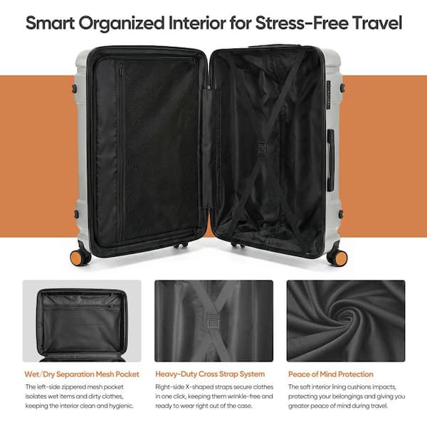 HIKOLAYAE 3 Piece Silver ABS Unbreakable Hardside Spinner Luggage