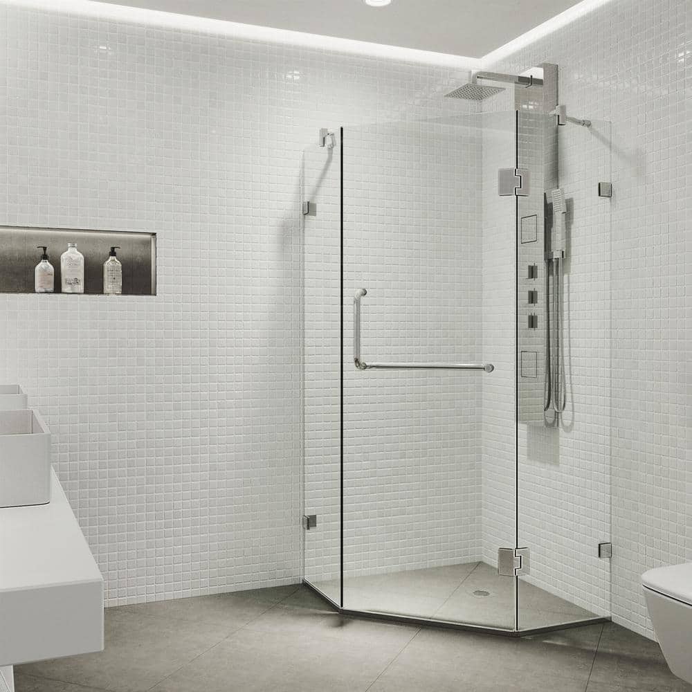 Piedmont Frameless Neo-Angle Shower Enclosure with Clear Glass and Brushed Nickel Hardware