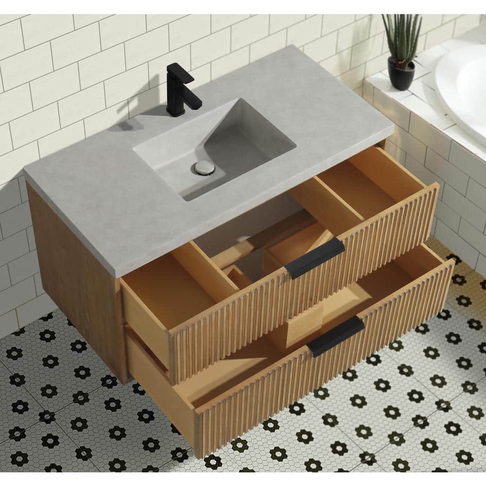 San Diego 42" Weathered Fir Floating Bathroom Vanity with Concrete Countertop
