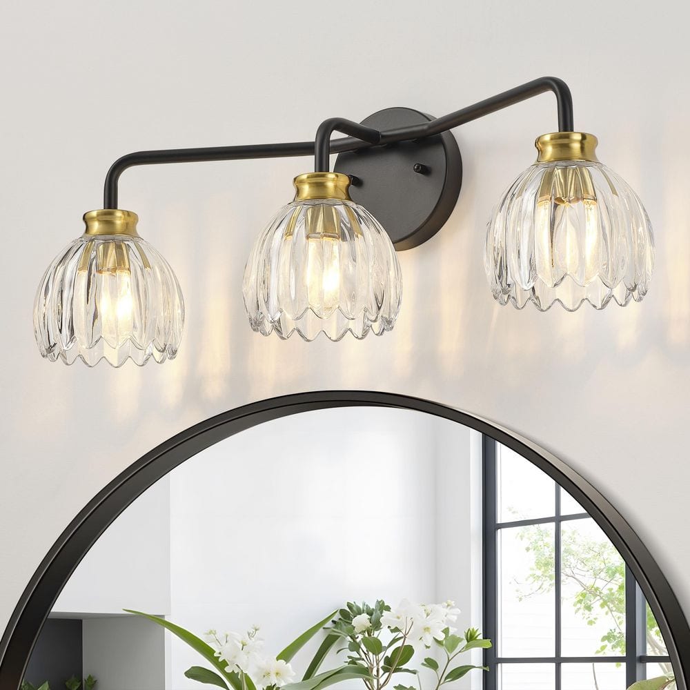 TinHon 23 in. 3-Light Black and Gold Bathroom Vanity Light with