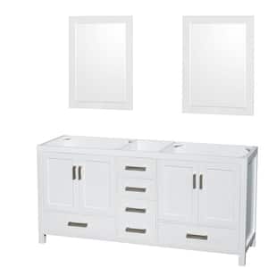 Sheffield 70.75 in. W x 21.5 in. D x 34.25 in. H Double Bath Vanity Cabinet without Top in White with 24" Mirrors