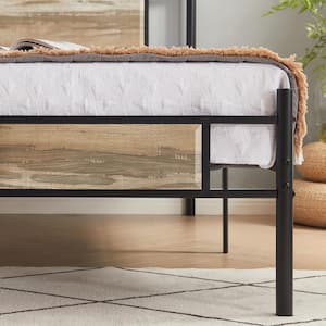 Industrial Bed Frame, Gray Metal Frame Twin Platform Bed with Wood Headboard and Footboard, Under Bed Storage