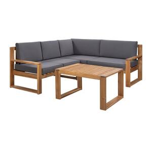 3 -Piece Gray Fabric Acacia Wood Frame Outdoor Patio Sectional Sofa Set with Cushions