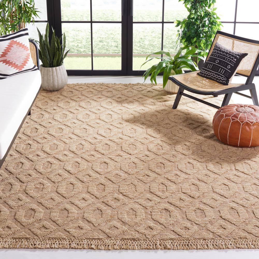 Natural Beige Flat Woven Wool and Cotton Square Rug