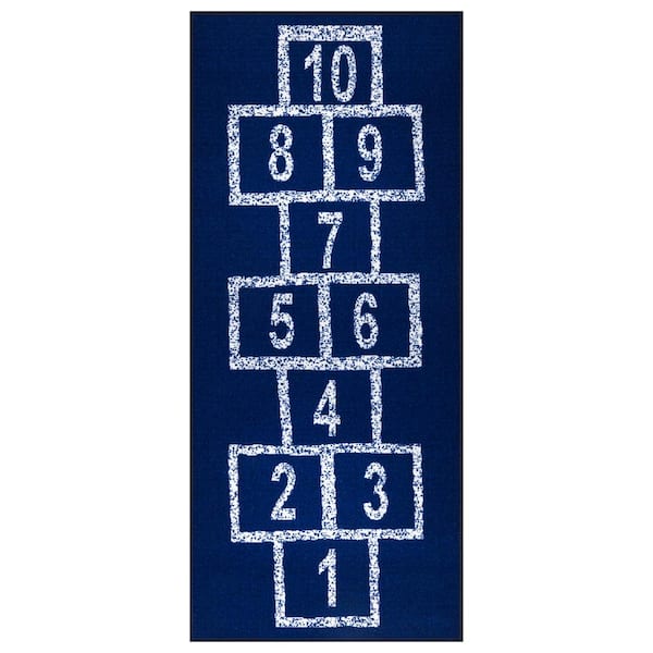 Ottomanson Kid's Play Collection Non-Slip Rubberback Hopscotch 3x6 Kid's Runner Rug, 2 ft. 7 in. x 6 ft., Navy