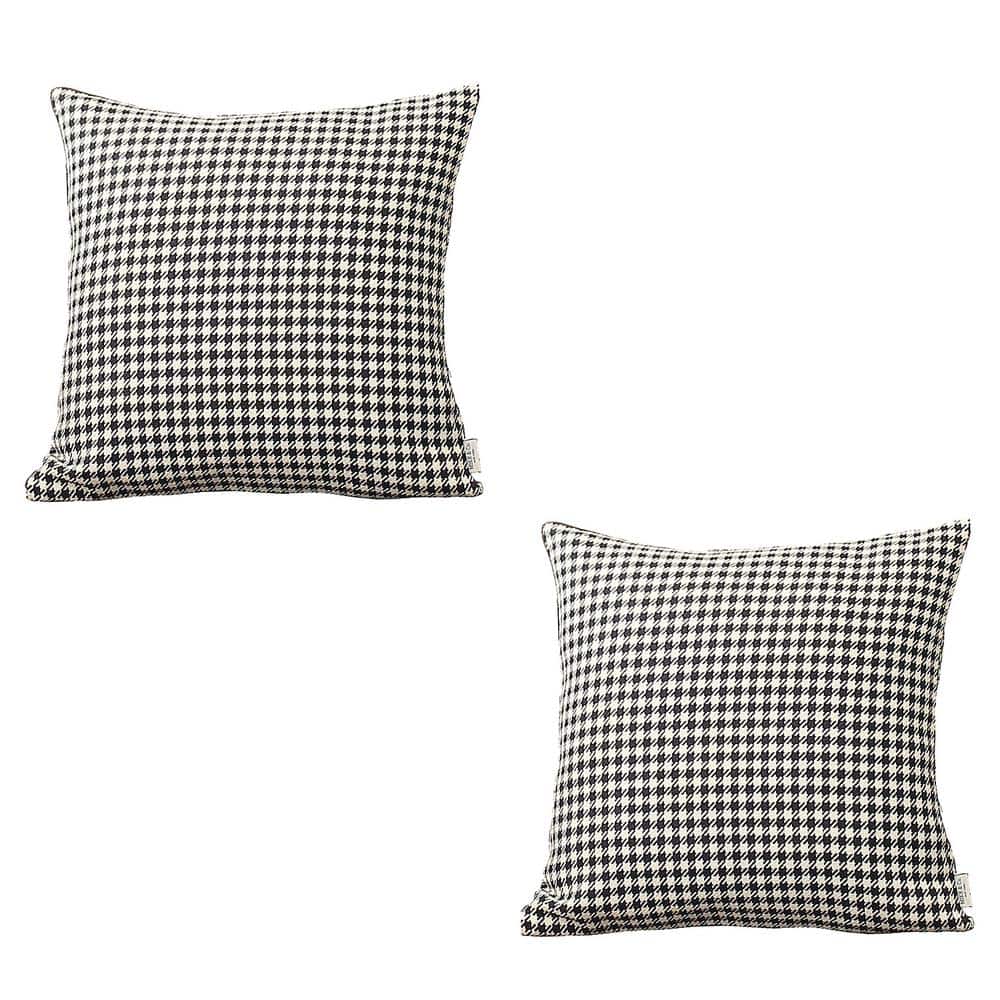 Black Houndstooth Jacquard 18" Square Pillow Covers Set of 2