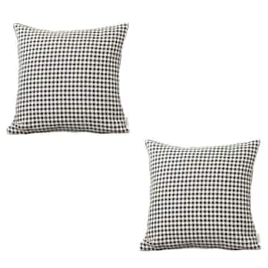 Boho-Chic Handcrafted Jacquard Black 18 in. x 18 in. Square Houndstooth Throw Pillow Cover Set of 2