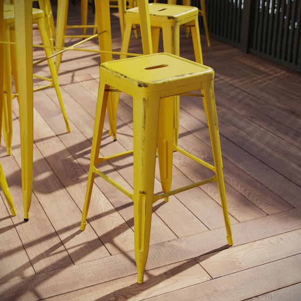 Flash Furniture 30 in. Distressed Yellow Bar Stool