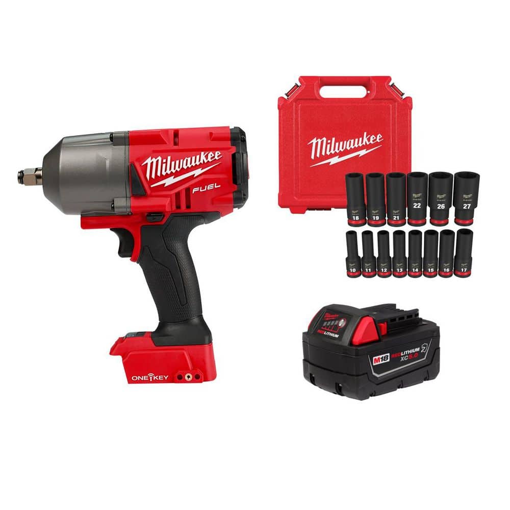 M18 FUEL ONE-KEY 18V 1/2 in. Impact Wrench w/5.0Ah Battery & SHOCKWAVE Socket Set (14-Pc) price history on PriceWatchPro