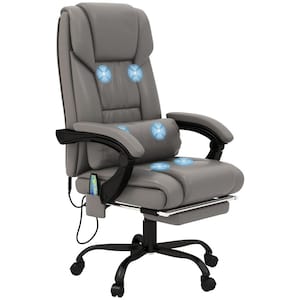 Gray High Back Faux Leather Vibration Massage Office Chair with 6 Points, Retractable Footrest and Remote