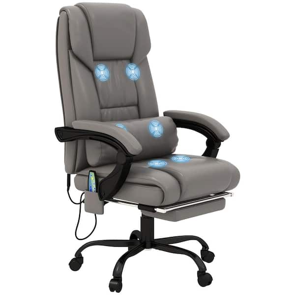 Vinsetto Gray High Back Faux Leather Vibration Massage Office Chair with 6 Points, Retractable Footrest and Remote