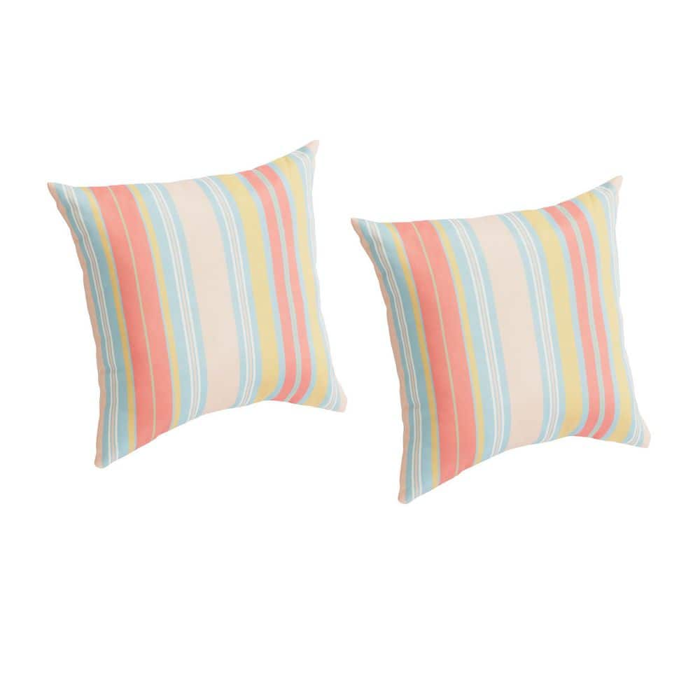 18 in. x 18 in. Outdoor Patio Throw Pillow in Pink Bimini Stripe (Set of 2) price history on PriceWatchPro