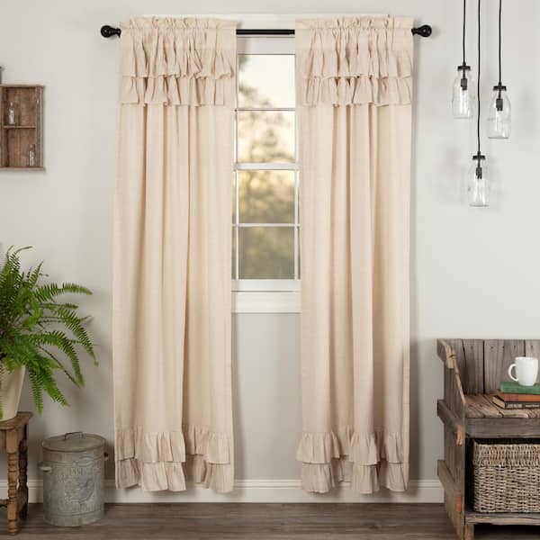 VHC BRANDS Simple Life Flax 40 in W x 84 in L Ruffled Light Filtering Rod Pocket Window Panel Natural Creme Pair