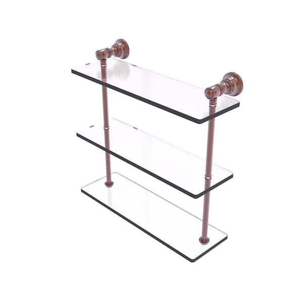 Allied Brass Carolina 16in. x 16in. x 5.54in. Brass Rectangular Triple Glass Shelf in Antique Copper