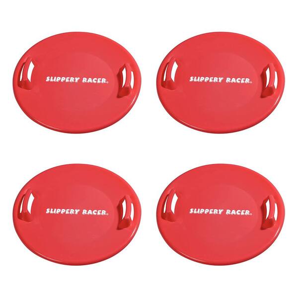 Slippery Racer Red Downhill Pro Adults and Kids Saucer Disc Snow Sled (4-Pack)