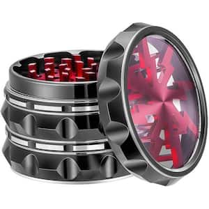 2.5 in. 4 Piece Clear Top Herb Grinder Aluminum Spice Grinder for Kitchen in Red