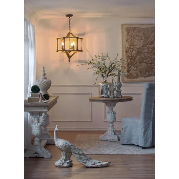 CottaIron 3-Light Distressed Brown Rustic Pendant with Adjustable Chain Chandelier for Hallway, with no bulbs included.