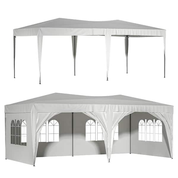 Wiilayok 10 ft. x 20 ft. White Pop Up Canopy Tent with 6 Removable Sidewalls and 4 Windows