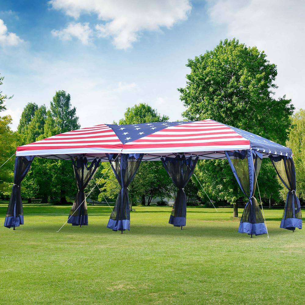 American Flag 10' x 20' Pop Up Canopy Tent with Mesh Sidewalls