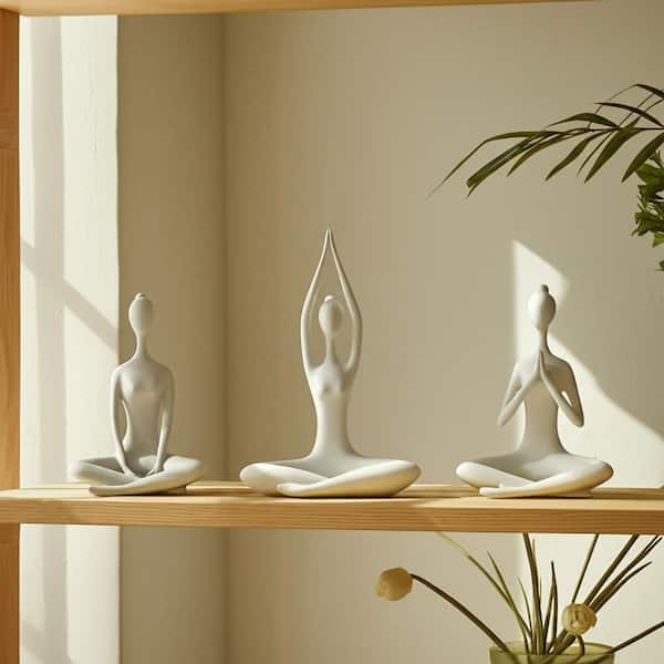 White 8.5 in. X 10 in. Resin Yoga Ladies Figurine (Set of 3)