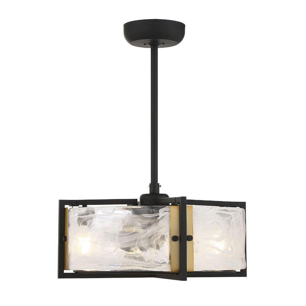 Matte Black and Warm Brass 4-Light Chandelier Fan with Remote