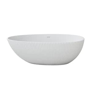 65.35 in. x 31.89 in. Solid Surface Egg Shape Freestanding Bathub in White with Center Drain