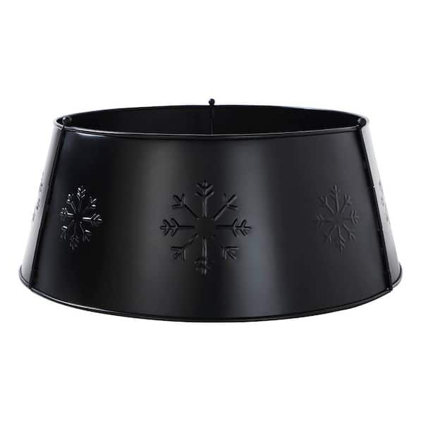 VHC BRANDS Seasons Crest 20 in. Charcoal Snowflake Metal Christmas Tree Collar