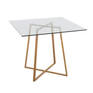 Cosmo 36 in. Square Natural Wood Metal and Clear Glass Dining Table (Seats 4)