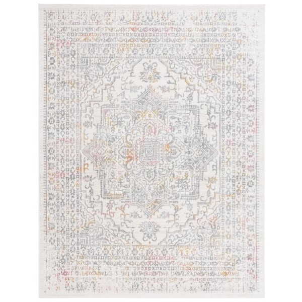 Layla 8 ft. x 10 ft. Ivory Gray/Pink Floral Medallion Area Rug