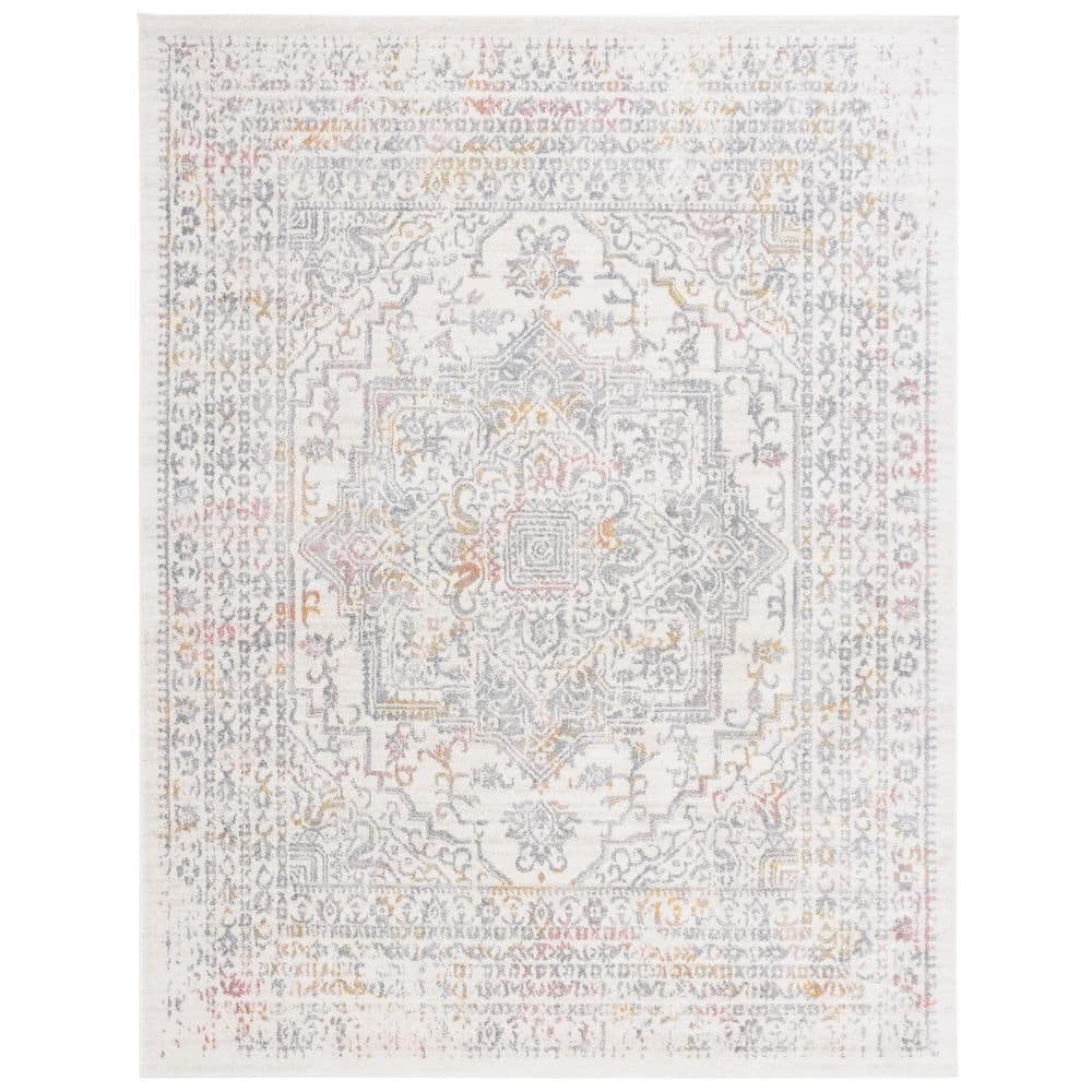 SAFAVIEH Layla 9 ft. x 12 ft. Ivory Gray/Pink Floral Medallion Area Rug ...
