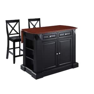Coventry Black Drop Leaf Kitchen Island with X-Back Stools