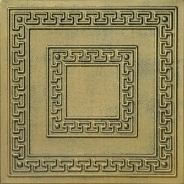 A La Maison Ceilings Greek Key Antique Brass 1.6 ft. x 1.6 ft. Decorative Foam Glue Up Ceiling Tile (21.6 sq. ft./case)
