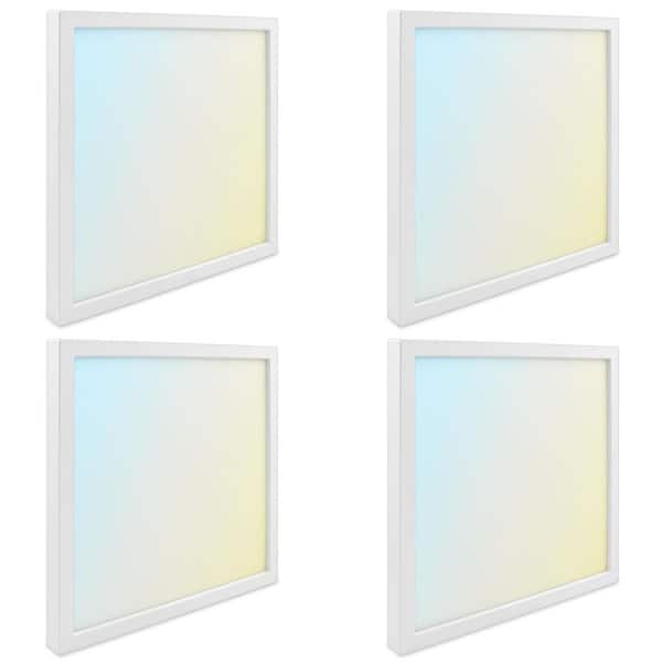 LUXRITE 9 in. White Modern Square LED Flush Mount Ceiling Light Integrated 18-Watt 1250LM 5CCT 2700K to 5000K Dimmable (4-Pack)
