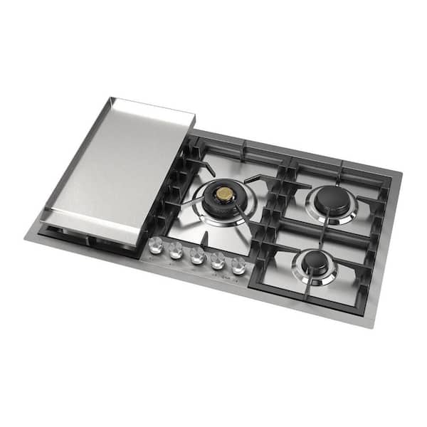 Professional Plus II 36 in. Built in Gas Cooktop with 5-Sealed Burners, Griddle in Stainless Steel