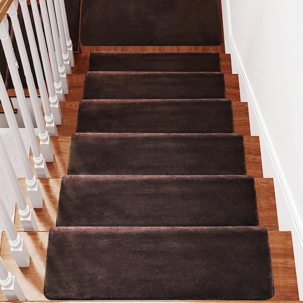 FHL Pet Friendly DIY Tape and Adhesive Free Non-Slip Bullnose Carpet Stair Treads - Brown outlet (Set of 3)