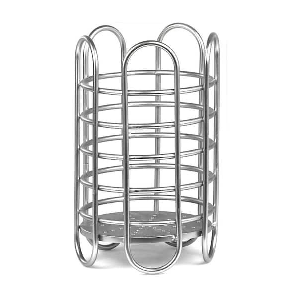 Home Basics Simplicity Satin Nickel Steel Utensil Holder with Quick Draining Holes