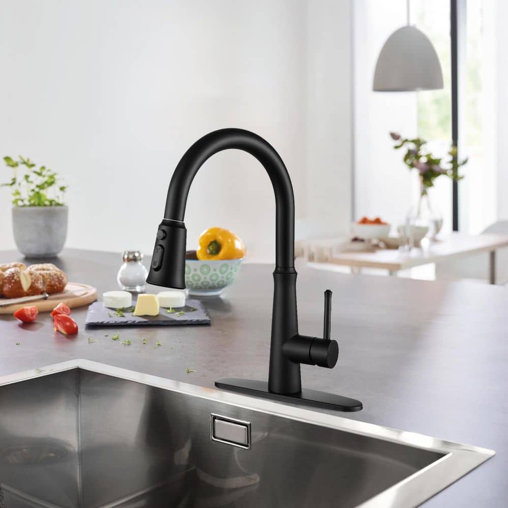 Matte Black Stainless Steel Pull-Down Kitchen Faucet with Spray