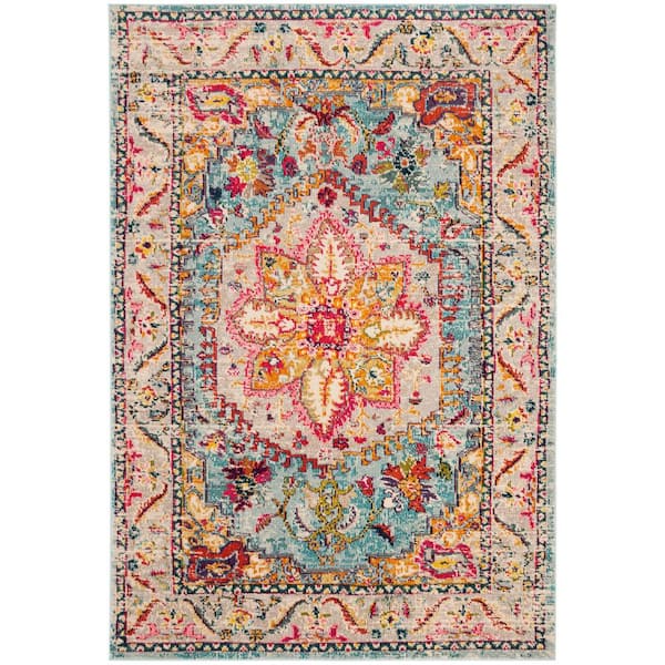 SAFAVIEH Phoenix Turquoise/Beige 4 ft. x 6 ft. Border Area Rug